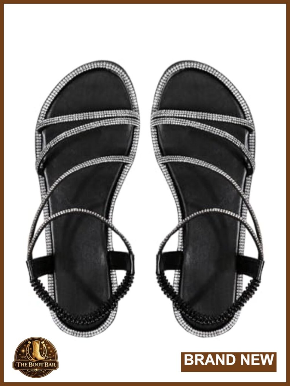 Rhinestone Sparkly Strappy Flat Slide Sandals PU Leather Open Toe
